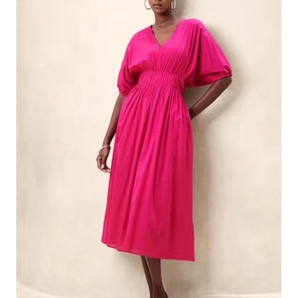 Banana Republic Dresses & Skirts - NWT Banana Republic Caftan Midi Dress Sz L Elbow Sleeves Voile Pink Cotton